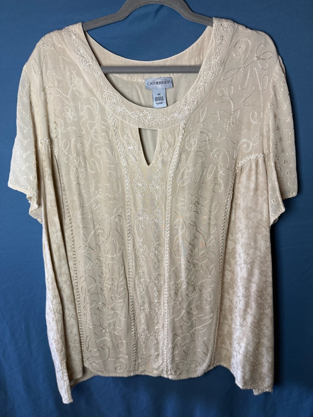 Catherines Cream Embroidered Short Sleeve Blouse